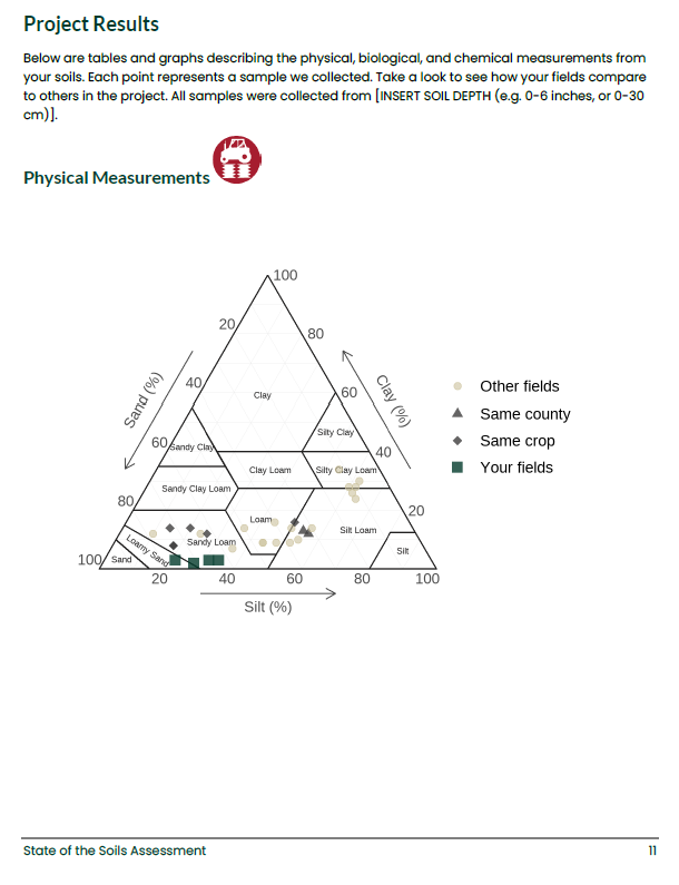 Page from example MS Word report showing soil texture triangle